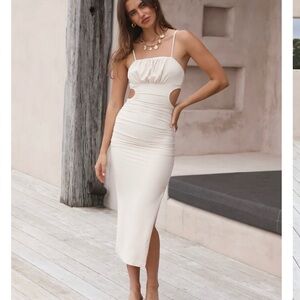 Chic Cream Midi Dress with Cutout Design